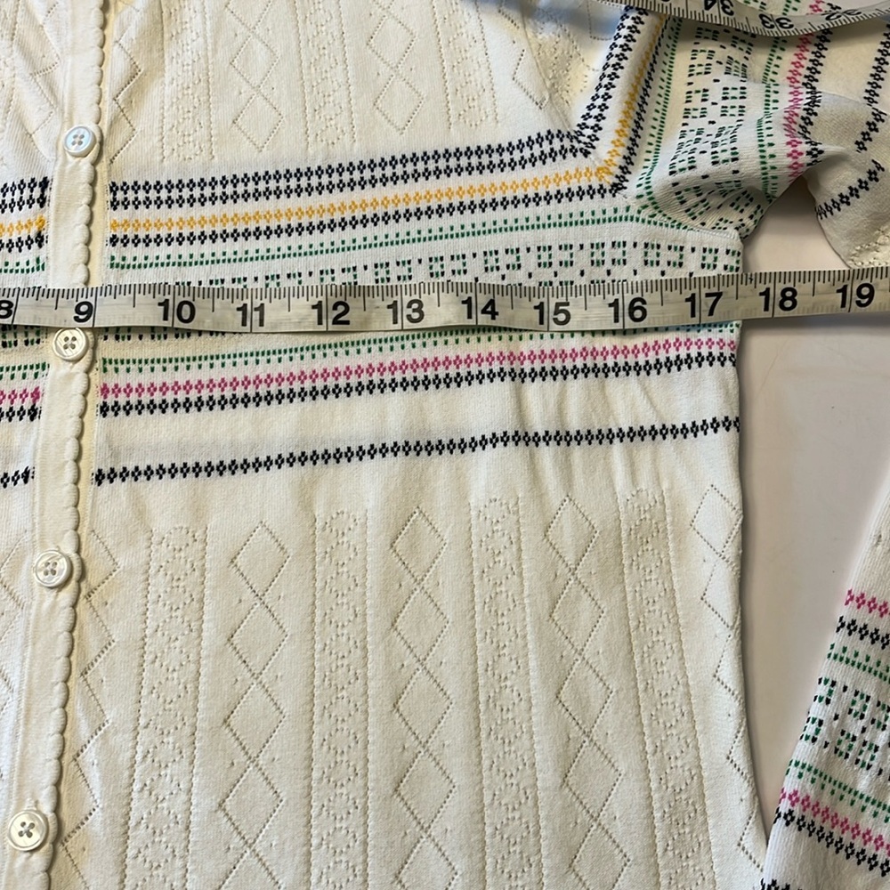 Carlisle Collection Pointelle Cardigan, size S, off white w pink green black​​ - Picture 6 of 9